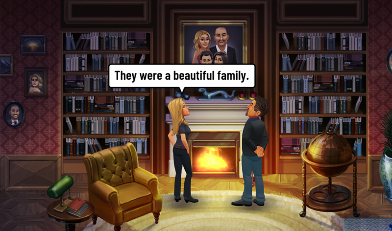 The beautiful family is off to the side, splayed out dead around the dining room table.